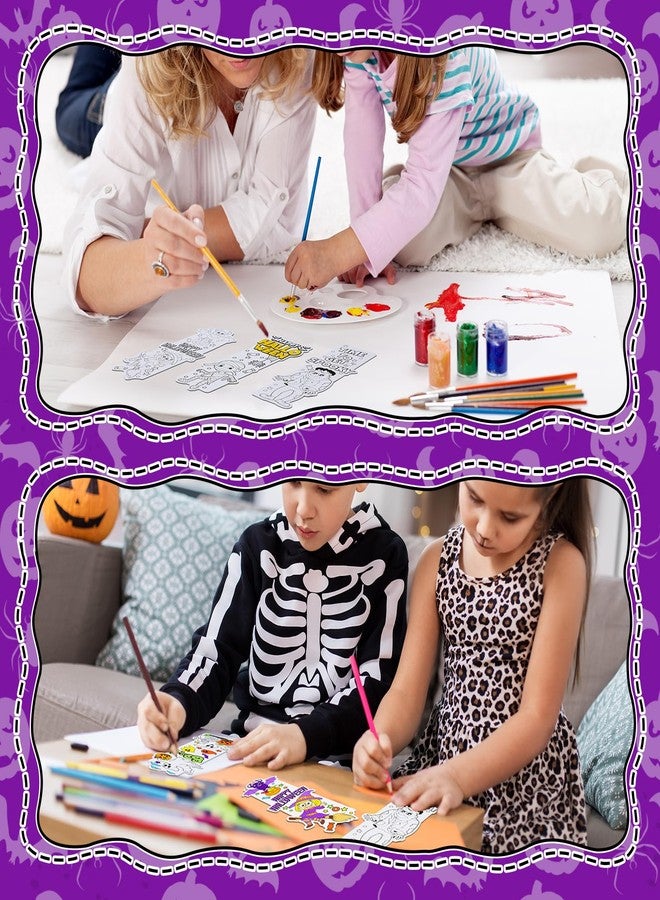 Skyygemm 80 Pcs Color Your Own Halloween Bookmarks with Ribbon Bulk DIY Coloring Bookmark Happy Halloween Black Cat Bat Witch Crafts Blank Paint Classroom Decorate for Student Party Supplies(White) - Image 4